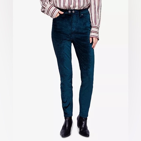 Free People Pants - Velvet Free People blue or teal straight leg pants size 26